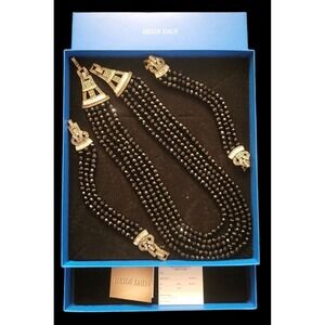 Heidi Daus 3 Strands Black Beads &‎ Amethyst Master Clasp" Bracelets & Necklace